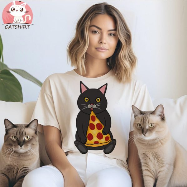 Black Cat Eating Pizza, Funny T Shirt