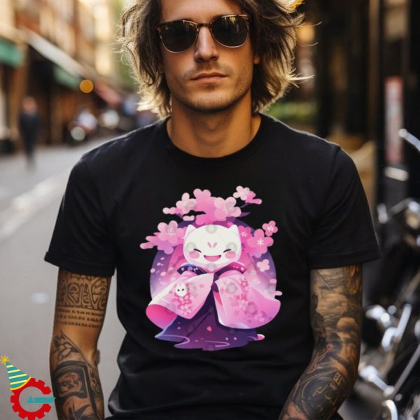 Cat Doll Cherry Blossom Japanese Landscape T Shirt