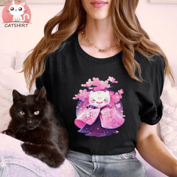 Cat Doll Cherry Blossom Japanese Landscape T Shirt