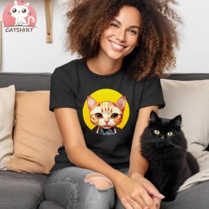 Cat In Kimono Rising Sun Circle Design T Shirt