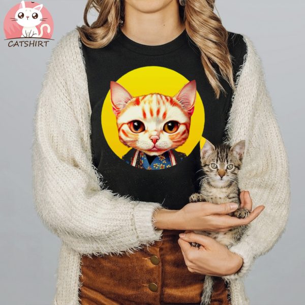 Cat In Kimono Rising Sun Circle Design T Shirt