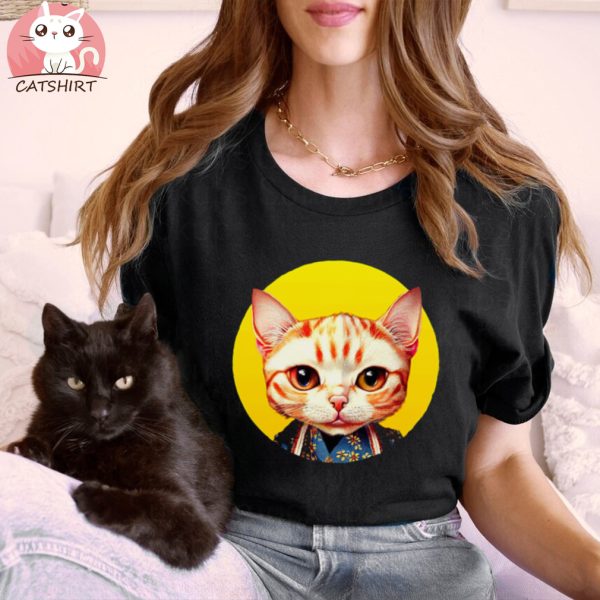 Cat In Kimono Rising Sun Circle Design T Shirt