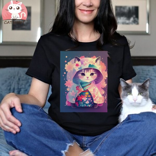 Cat Princess Wearing Kimono T Shirt