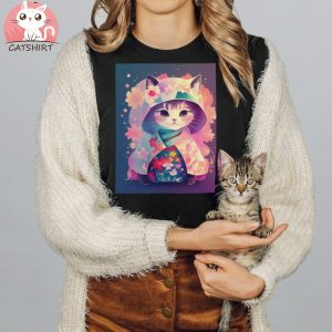 Cat Princess Wearing Kimono T Shirt