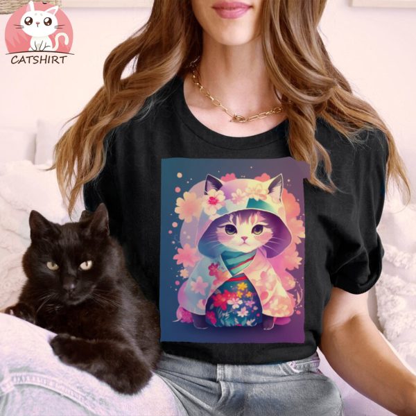 Cat Princess Wearing Kimono T Shirt