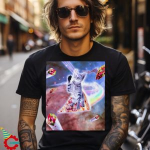 Cat Riding Rainbow Pizza T Shirt