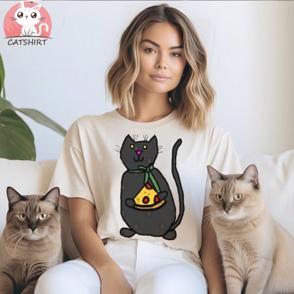 Cute Cat and Pizza Slice T Shirt