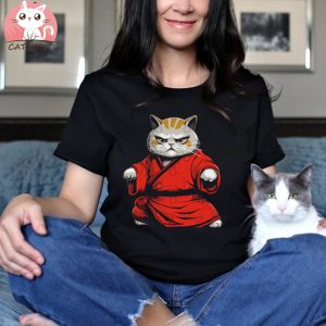 Funny Japanese Karate Fat Cat in Red Kimono T Shirt