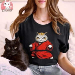 Funny Japanese Karate Fat Cat in Red Kimono T Shirt