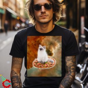 Galaxy Kitty Cat Riding Pizza In Space Shirt