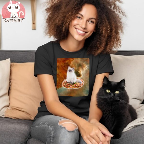 Galaxy Kitty Cat Riding Pizza In Space Shirt