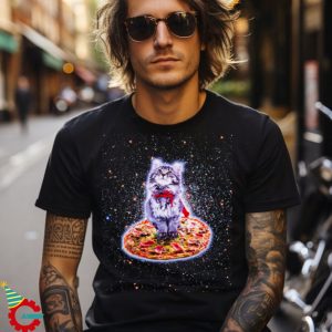 Galaxy Kitty Cat Riding Pizza In Space T Shirt