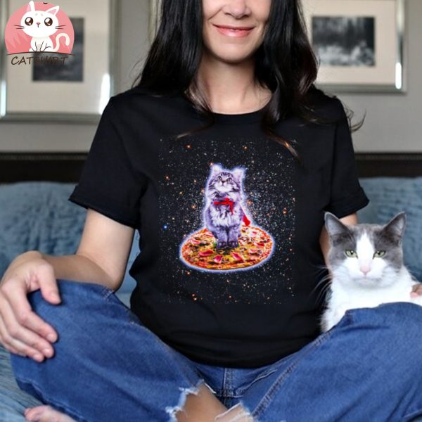 Galaxy Kitty Cat Riding Pizza In Space T Shirt