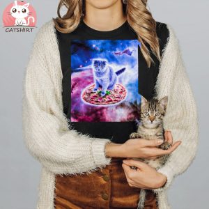 Galaxy Kitty Cat Riding Pizza Shirt