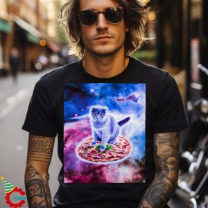 Galaxy Kitty Cat Riding Pizza Shirt