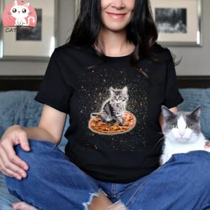 Galaxy Kitty Cat Riding Pizza Tee Shirt