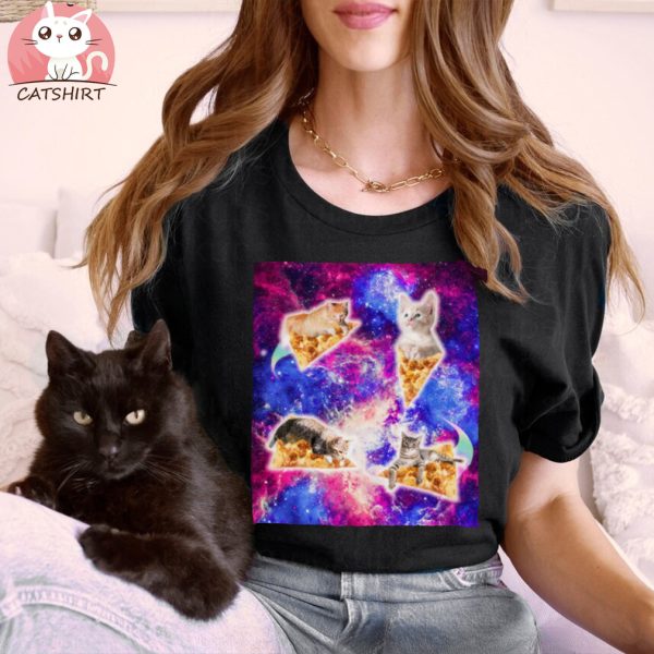 Galaxy Space Pizza Cat T Shirt