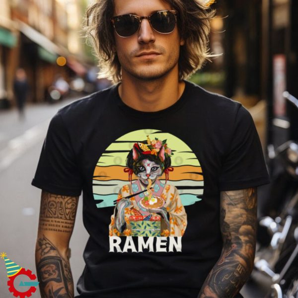 Geisha Cat Ramen Noodles T Shirt