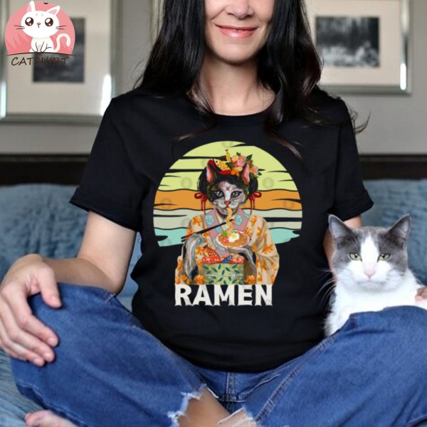 Geisha Cat Ramen Noodles T Shirt