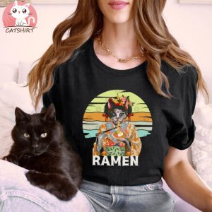 Geisha Cat Ramen Noodles T Shirt