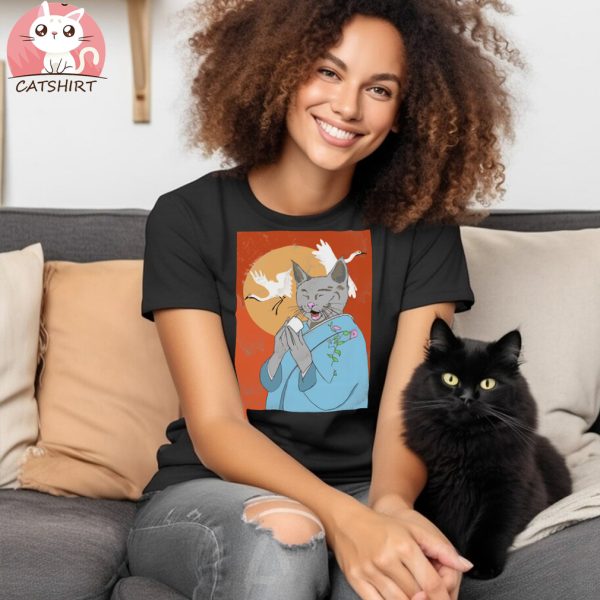 Happy Monk Cat Sake T Shirt