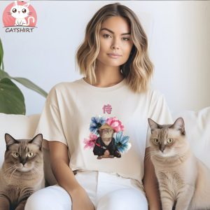 Japanese Watercolor Samurai Cat Art T Shirt