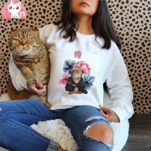 Japanese Watercolor Samurai Cat Art T Shirt