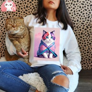Kimono Cat With Flower Pattern T Shirt