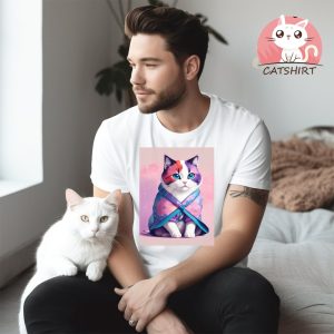 Kimono Cat With Flower Pattern T Shirt