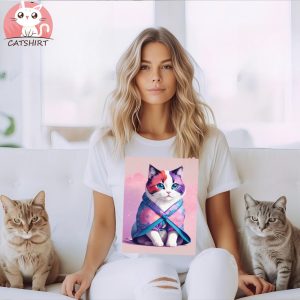 Kimono Cat With Flower Pattern T Shirt