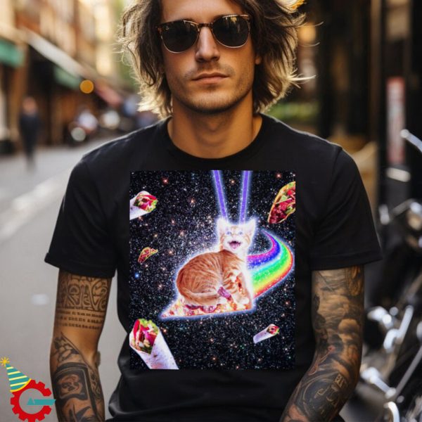 Laser Eyes Space Cat Pizza T Shirt