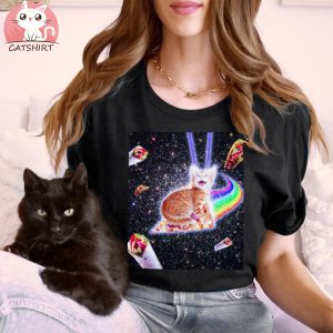 Laser Eyes Space Cat Pizza T Shirt