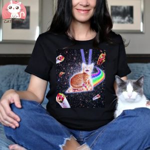 Laser Eyes Space Cat Pizza T Shirt