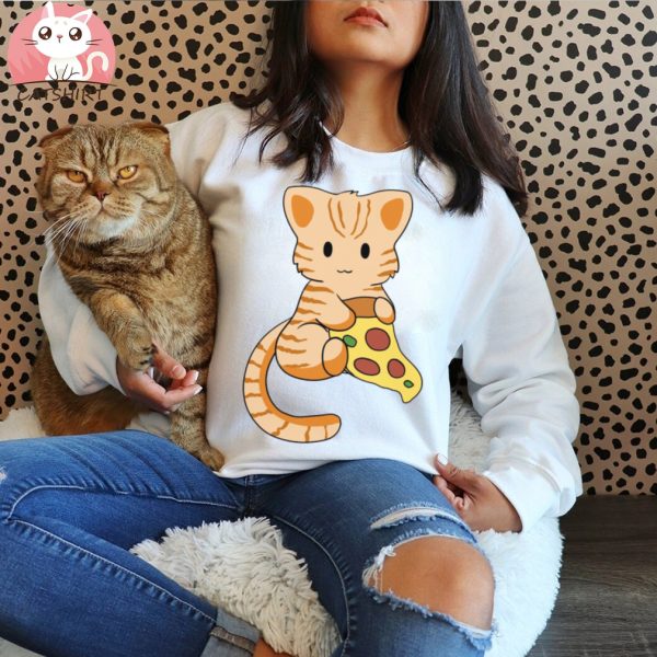 Orange Tabby Cat with Pizza T Shirt