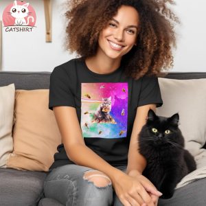 Outer Space Pizza Cat Rainbow Laser Shirt