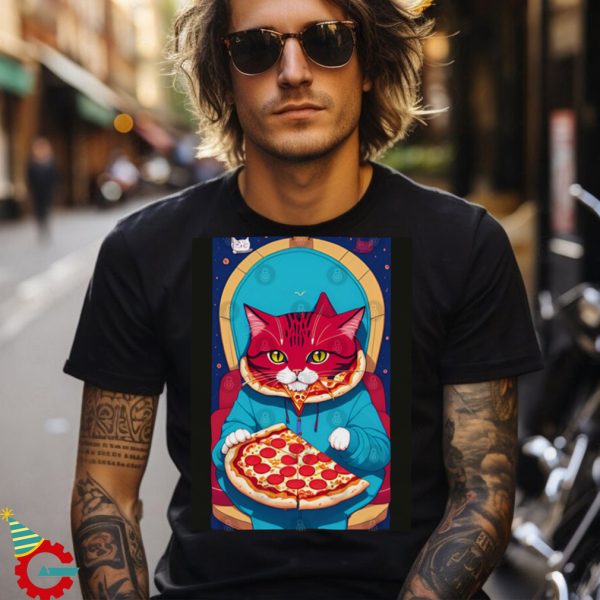 Retro Cat Eating Pizza Shirt