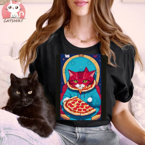 Retro Cat Eating Pizza Shirt