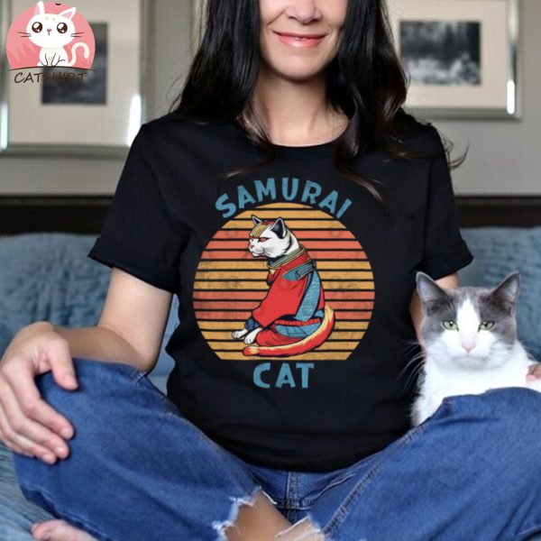 Samurai Cat Retro T Shirt