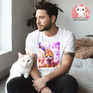 Space Galaxy Cat With Pizza T Shirt