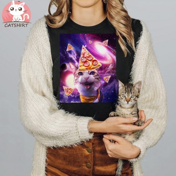 Space Galaxy Cat With Pizza T Shirts