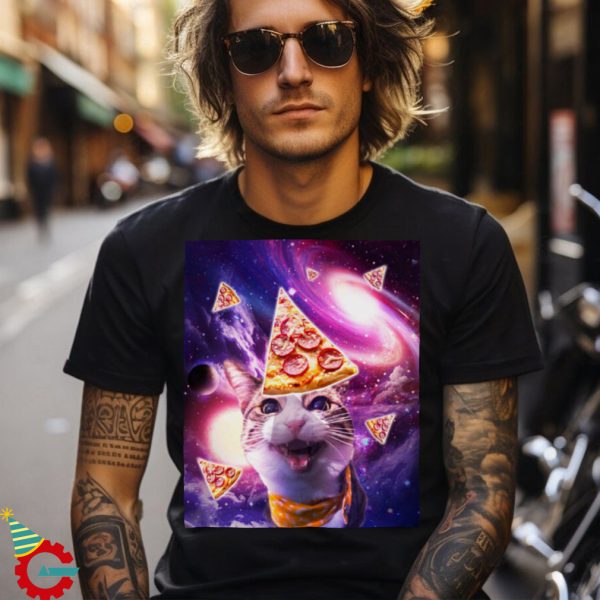 Space Galaxy Cat With Pizza T Shirts