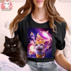 Space Galaxy Cat With Pizza T Shirts