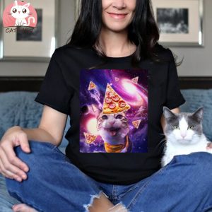 Space Galaxy Cat With Pizza T Shirts