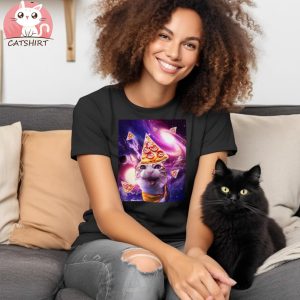 Space Galaxy Cat With Pizza T Shirts