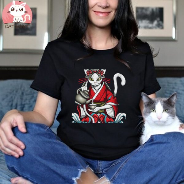 Vintage Japan Cat Geisha Tea Ceremony T Shirt