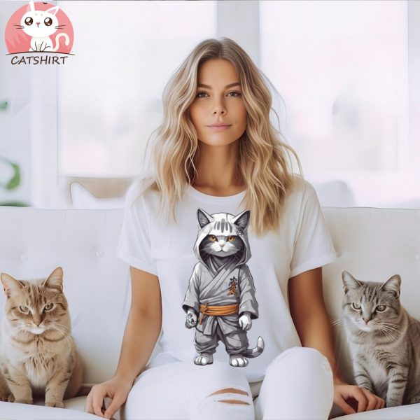 White Cat Japanese Kimono T Shirt