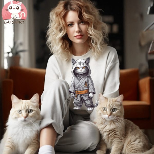 White Cat Japanese Kimono T Shirt