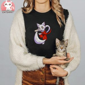 cartoon chibi anime furry neko cat with kimono and sword T Shirt