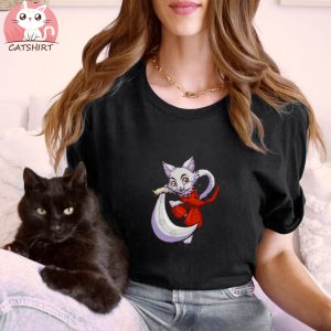 cartoon chibi anime furry neko cat with kimono and sword T Shirt