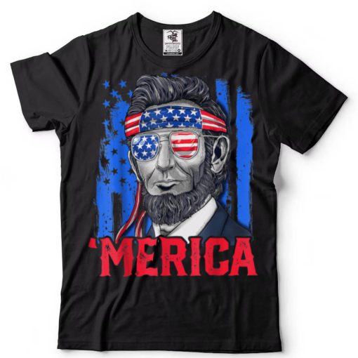 Abraham Lincoln Merica 4th of July American Flag T Shirt tee